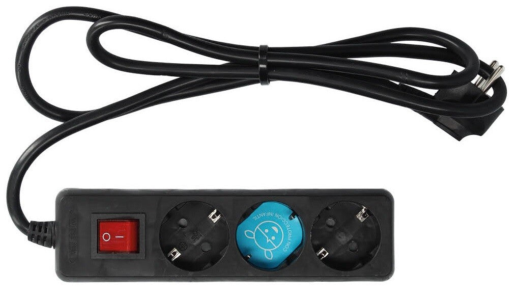 BASE MÚLTIPLE 3 TOMAS NEGRA CON CABLE E INTERRUPTOR GSC | Suministros Figmar