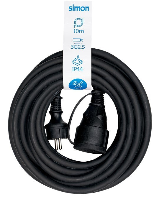PL122401 10m PROLONGACION MANGUERA 3x2,5mm CON TAPA NEGRA IP44 SIMON