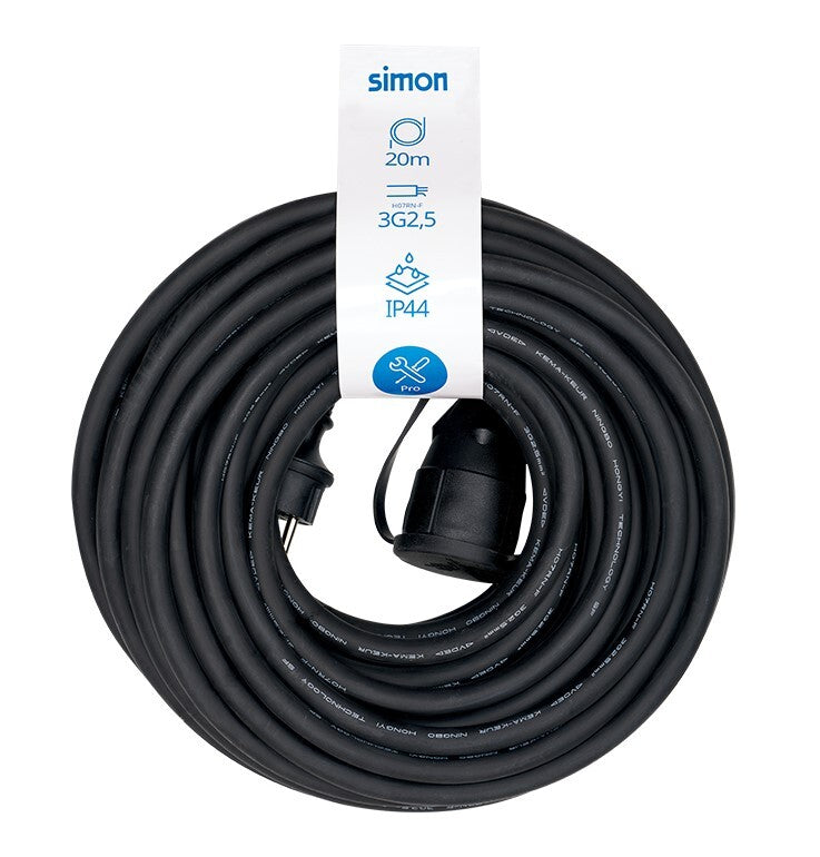 PL122501 20m PROLONGACION MANGUERA 3x2,5mm CON TAPA NEGRA IP44 SIMON