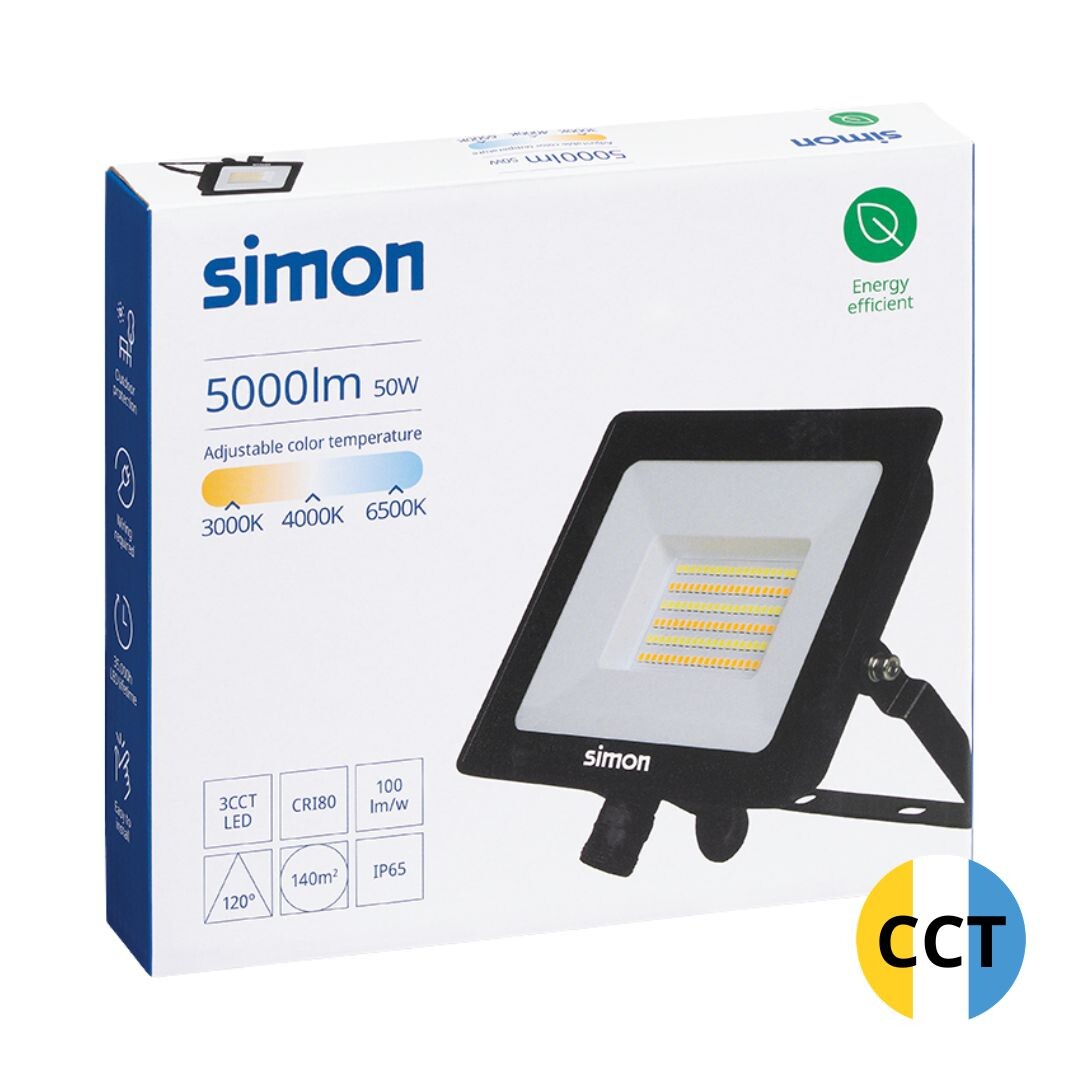 IL426109 PROYECTOR LED NEGRO 50W CCT 5000Lm IP65 SIMON