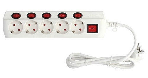 BASE MÚLTIPLE 5 TOMAS INDIVIDUALES CON CABLE E INTERRUPTOR GSC | Suministros Figmar