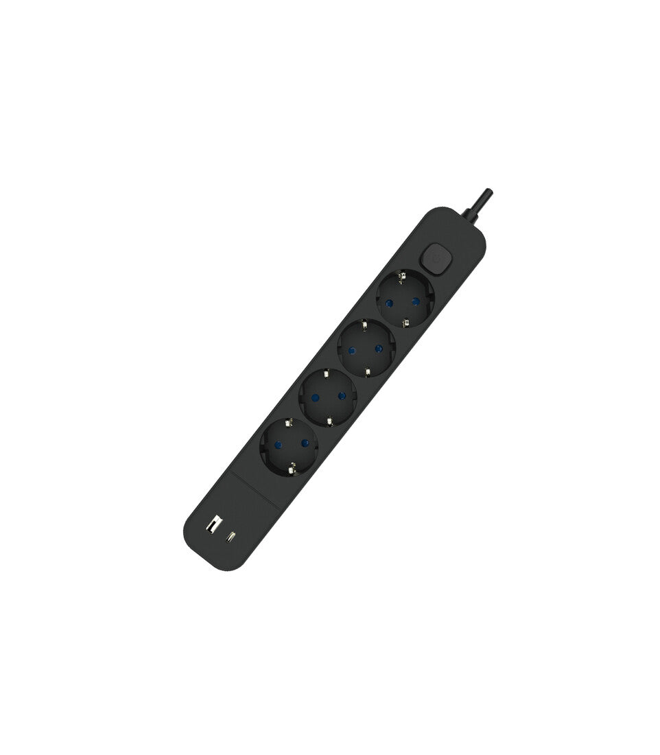 BASE MÚLTIPLE 4 TOMAS CON CABLE 1,5m E INTERRUPTOR USB A+C NEGRA EB | Suministros Figmar