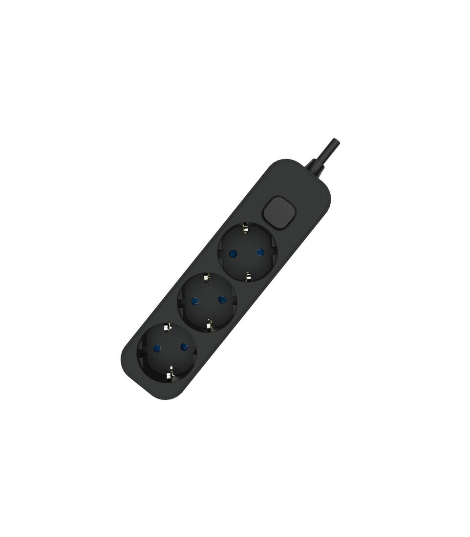 BASE MÚLTIPLE 3 TOMAS CON CABLE 1,5m E INTERRUPTOR NEGRA EB | Suministros Figmar