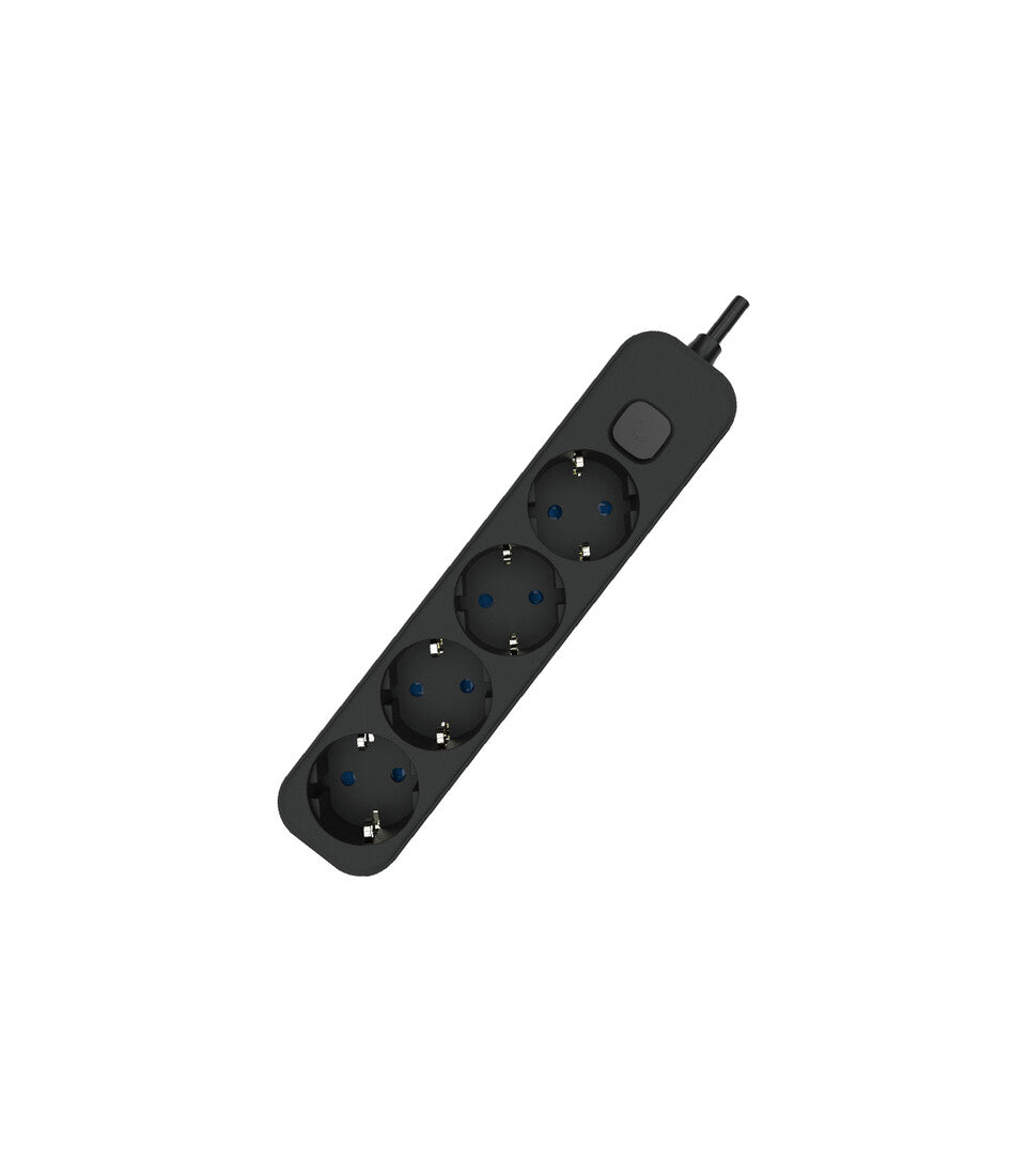 BASE MÚLTIPLE 4 TOMAS CON CABLE 1,5m E INTERRUPTOR NEGRA EB | Suministros Figmar