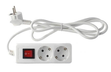 Base Múltiple Estándar 2 Tomas con Cable 3m e Interruptor Blanca – GSC | Suministros Figmar