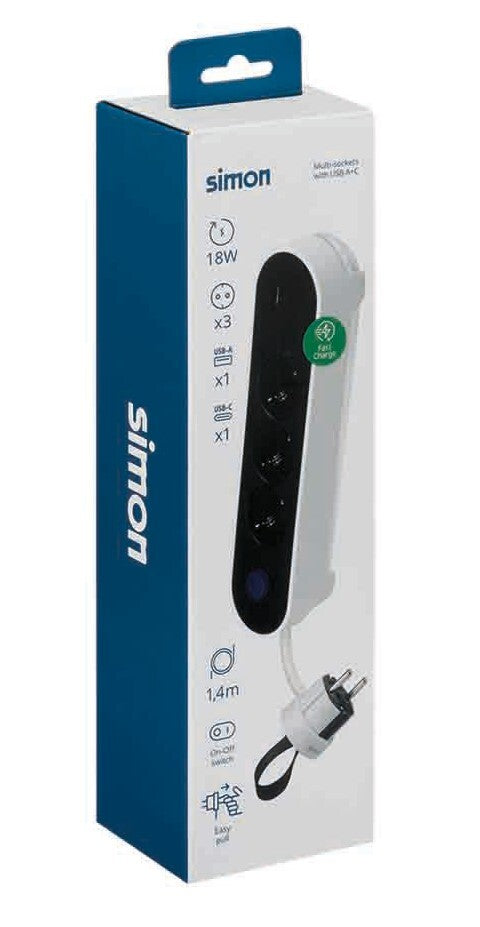BM716301 BASE 3T + 2 USB C/CABLE 1,4m C/INTER DE PIE + CLAVIJA CON ASA SIMON
