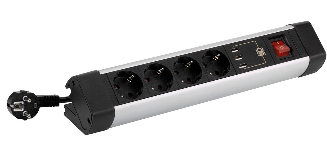 BM526402 BASE ALUMINIO CON FIJACION 4T + 3 USB C/CABLE 1,5m C/INTER SIMON