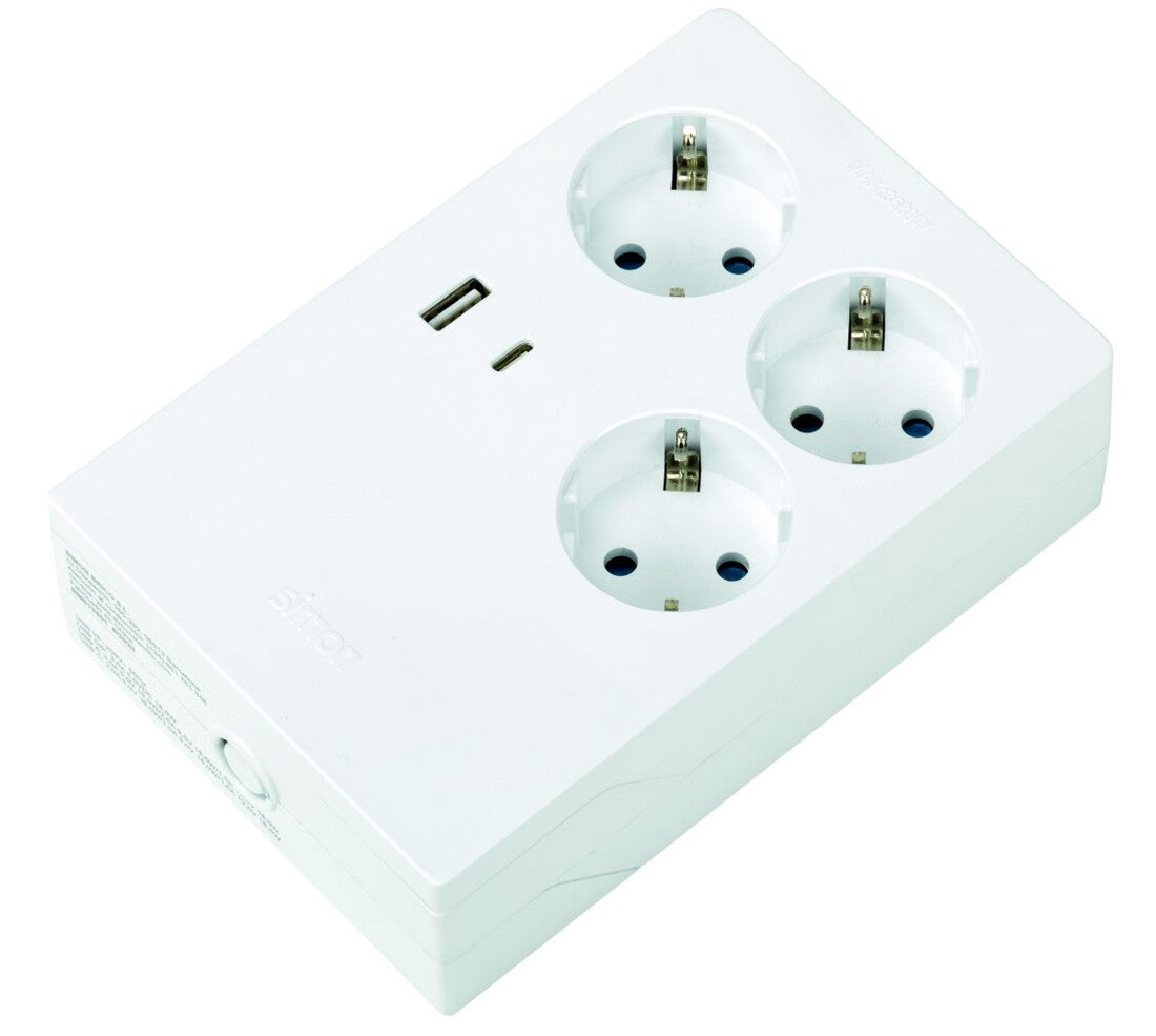 BM513301 BASE MULTIPLICADORA DE TOMAS 3T + 2 USB BLANCA MULTIFIX SIMON