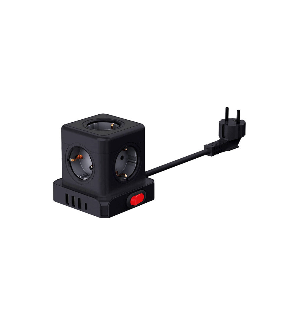 1002910-N BASE MODULAR NEGRA 5 TOMAS + 4 USB C/INTERRUPTOR Y CABLE 1,5m F-BRIGHT