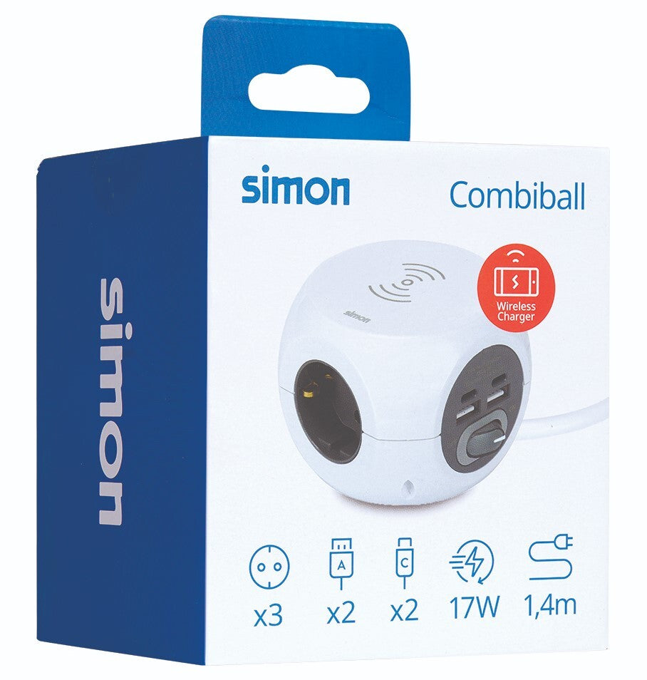 BM516306 BASE CUBICA WIRELESS 3T + 4 USB (A-C) C/CABLE 1,4m C/INTER COMBIBALL SIMON