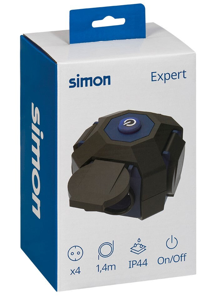 PL428201 BASE CUBICA 4T CON TAPAS C/CABLE 1,4m C/INTER NEGRA IP44 SIMON