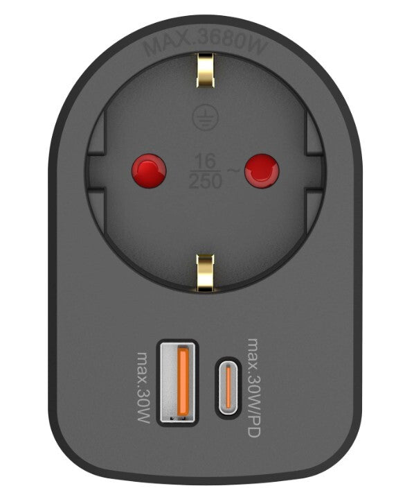 CL620306 ADAPTADOR SIMPLE CON USB A + C 30W NEGRO SIMON | Suministros Figmar