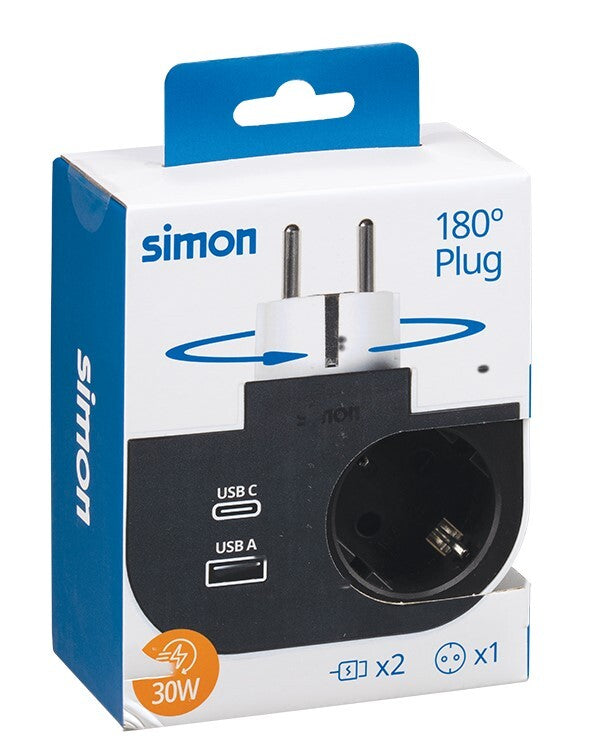 CL610310 ADAPTADOR GIRATORIO 1 TOMA + USB A + USB C 30W PLUG SIMON