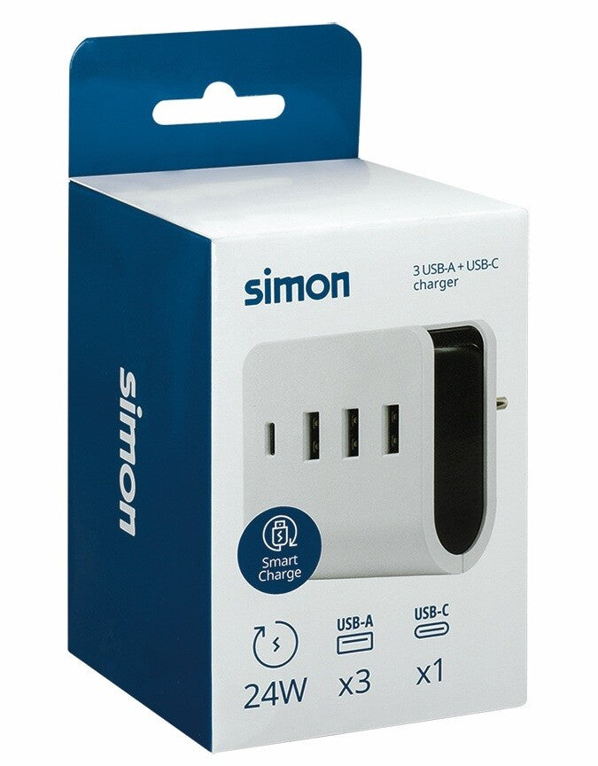 CL610304 ADAPTADOR 3 USB A + 1 USB C CON SOPORTE SMARPTHONE SIMON