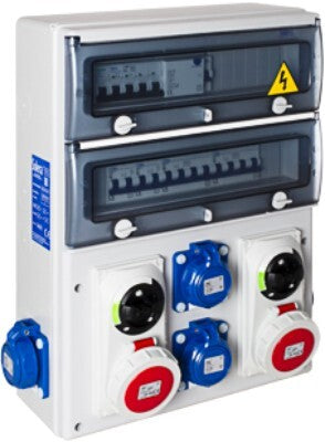 1332P-CPI1204 CUADRO OBRA 40A 4 SCHUKOS 2P+T Y 2 TOMAS 3P+N+T IP67 CON PROTECCION SOLERA