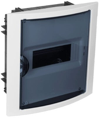 5108PF UNTERPUTZKASTEN 8 EINHEITEN WEISSER RAHMEN UND RAUCHGLASTÜR 205x233x72mm. ARELOS SOLERA