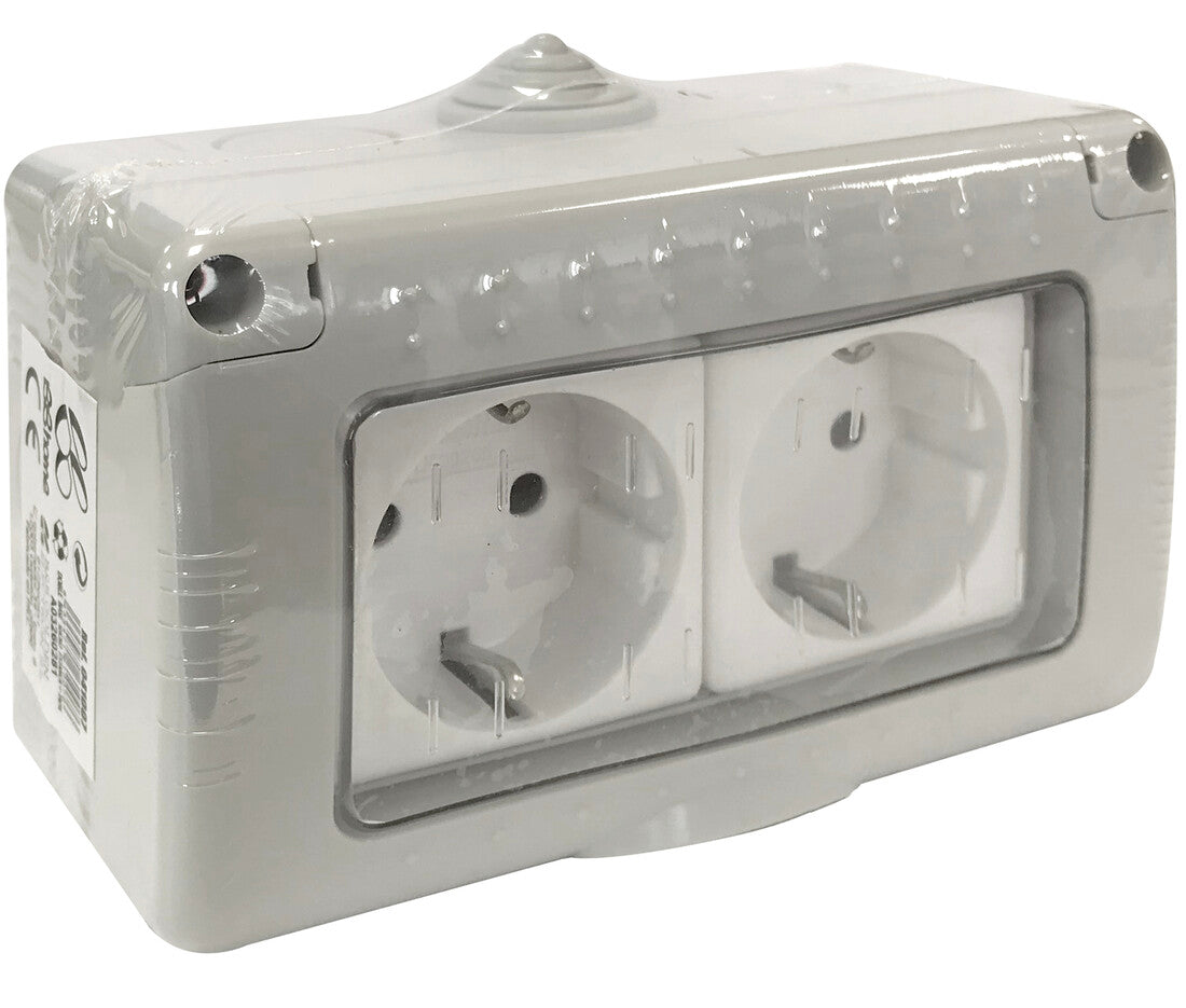 041007 DOPPELTE SCHUKO-STECKDOSE WASSERDICHT IP55 10A 250V