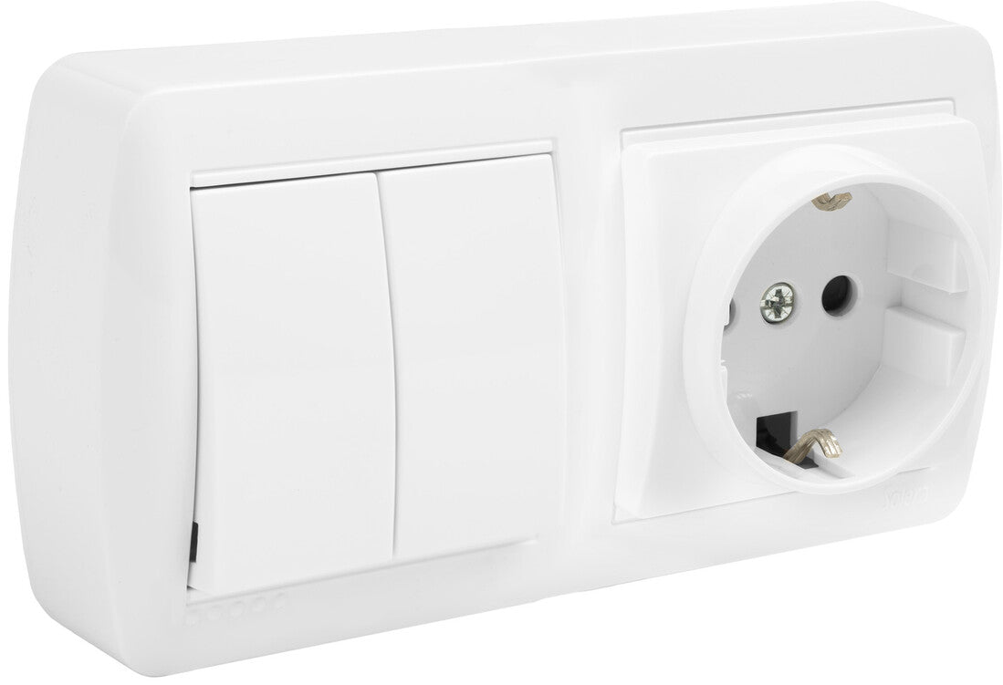 MUR36U BASE SCHUKO + DOBLE CONMUTADOR SERIE MURAL