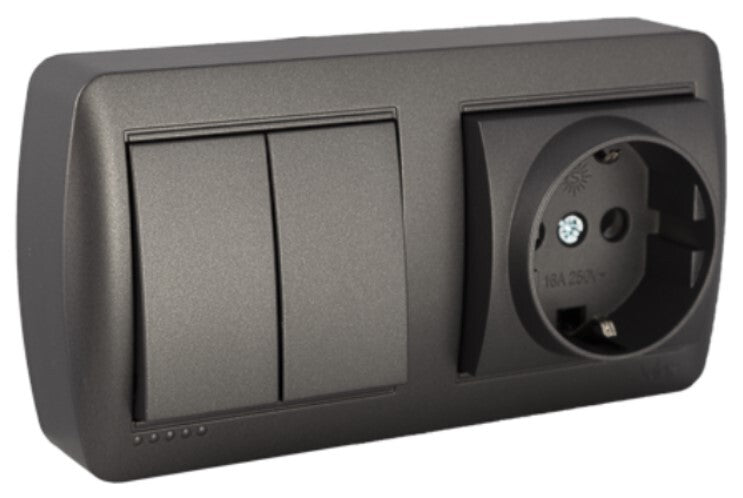 MUR36NGU BASE SCHUKO + DOBLE CONMUTADOR GRAFITO SERIE MURAL SOLERA