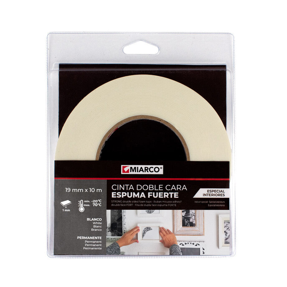 30810 CINTA DOBLE CARA ESPUMA FUERTE INTERIORES 19x1mm 10MTS MIARCO