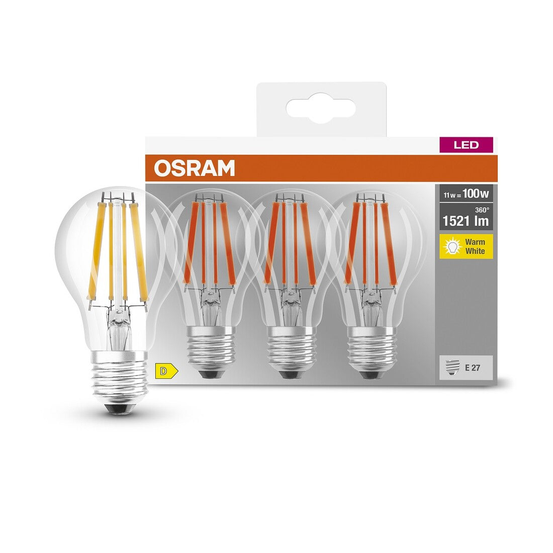 592438 3u STANDARD FIL LED LAMP E27 11W 2700K OSRAM BASE