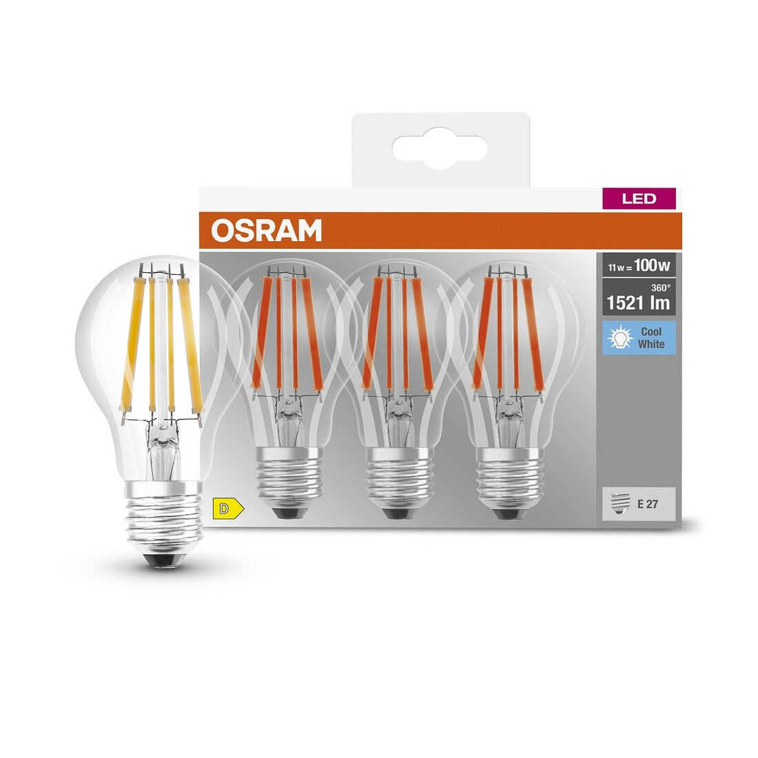 592391 3er Pack LED-Standardlampe E27 11W 4000K Sockel OSRAM