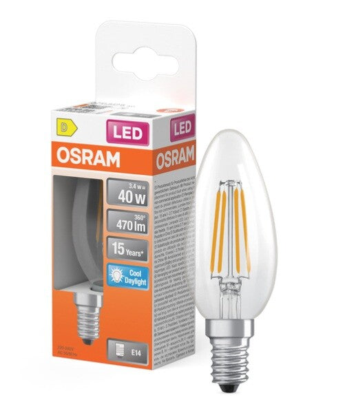 467462 LAMPARA VELA FIL LED E14 3,4W 6500K RETROFIT OSRAM