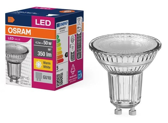 096622 LED-LAMPE GU10 4,3W 3000K 36º VALUE