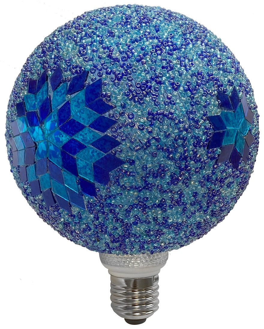 2601280-AZ LAMPARA GLOBO LED ABALORIOS AZUL 3W E27
