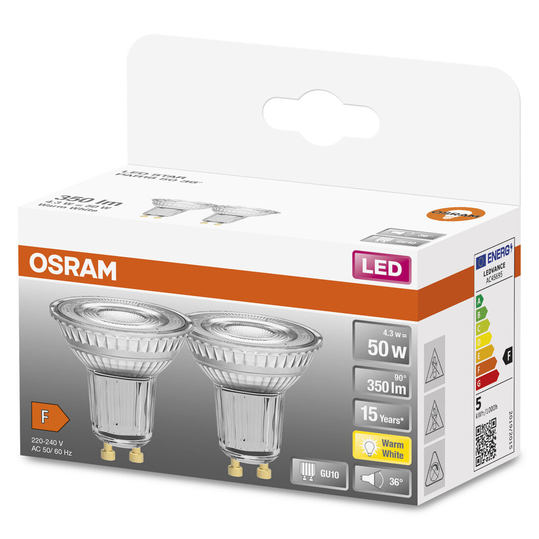 452473 2er PACK LED-LAMPE PAR16 GU10 4,3W 4000K 36° STAR OSRAM