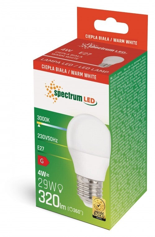WOJ+13032_4W LAMPARA ESFERICA LED 4W E27 3000K 300Lm SPECTRUM