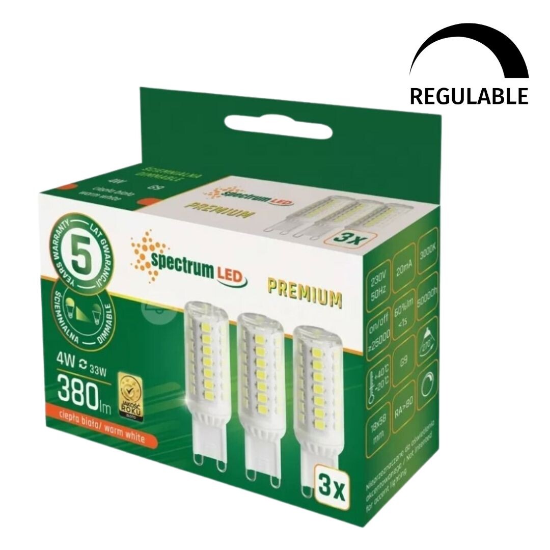 WOJ+14484 3x LAMPARA LED REGULABLE G9 4,9W 3000K SPECTRUM