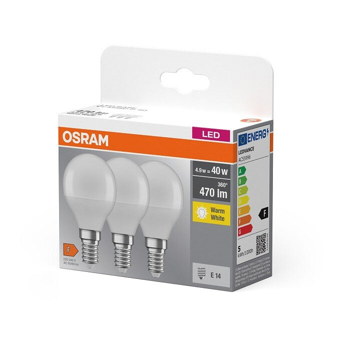 090507 3er LED-KUGEL BIRNE 4,9W E14 2700K SOCKEL OSRAM
