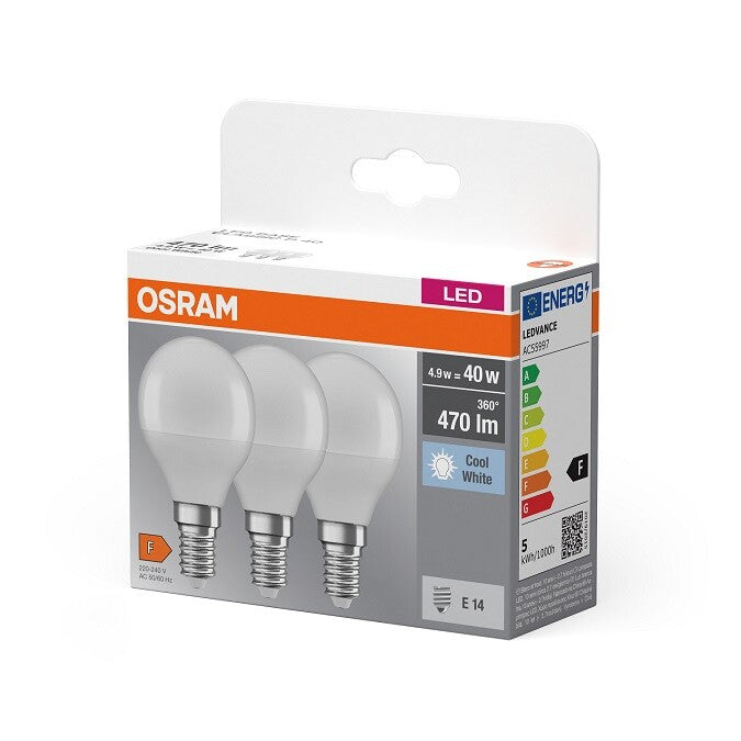 429727 3u OSRAM LED Birnenlampe E14 4,9W 4000K BASE