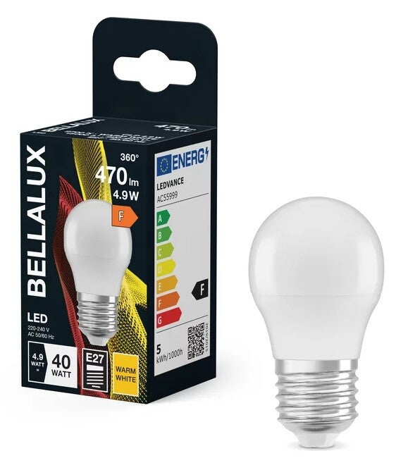304130 LAMPARA ESFERICA LED E27 4,9W 2700K BELLALUX