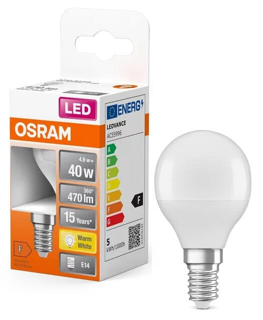431096 LAMPARA ESFERICA LED E14 4,9W 2700K STAR OSRAM