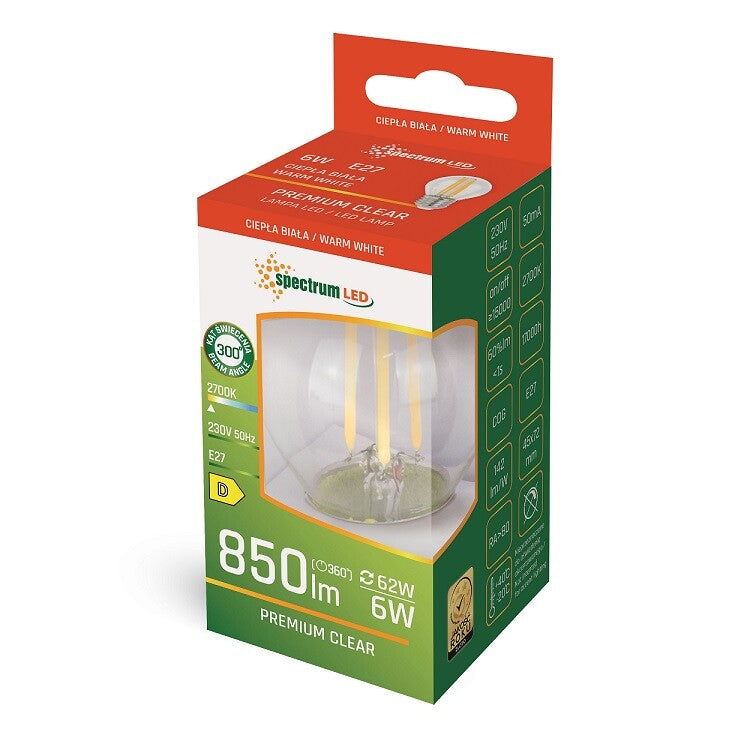 WOJ+14396_5,5W LAMPARA ESFERICA LED CRISTAL 5,5W E27 2700K SPECTRUM