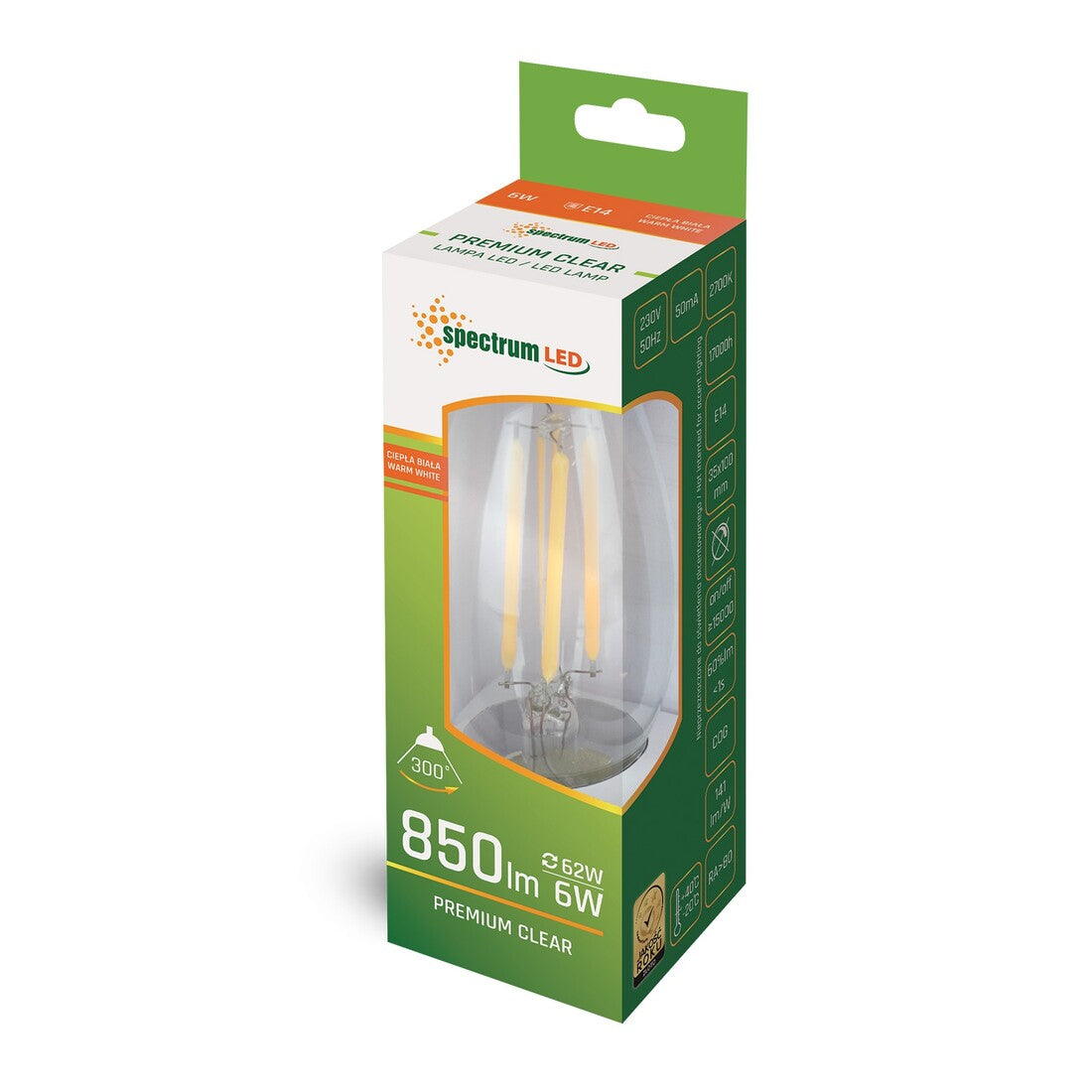 WOJ+14387 LAMPARA VELA LED CRISTAL 5,5W E14 2700K SPECTRUM