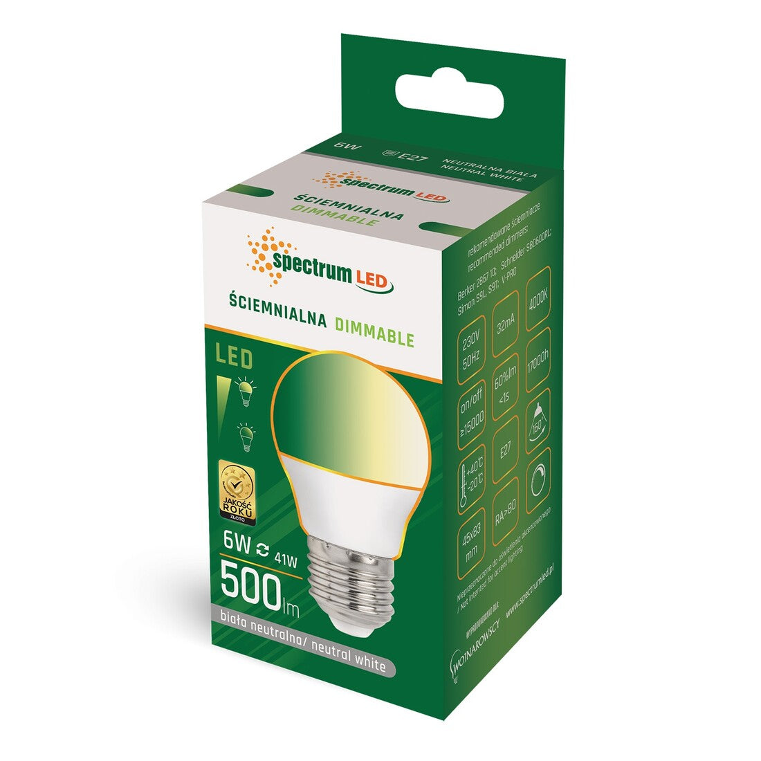 WOJ14379 DIMMBARE KUGEL LED LAMPE E27 6W 4000K SPECTRUM