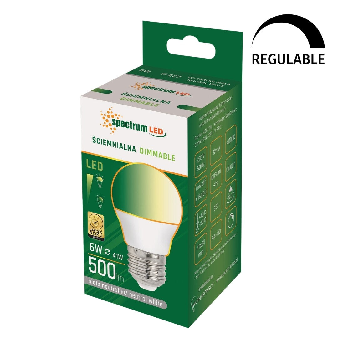 WOJ14379 LAMPARA ESFERICA LED REGULABLE E27 6W 4000K SPECTRUM