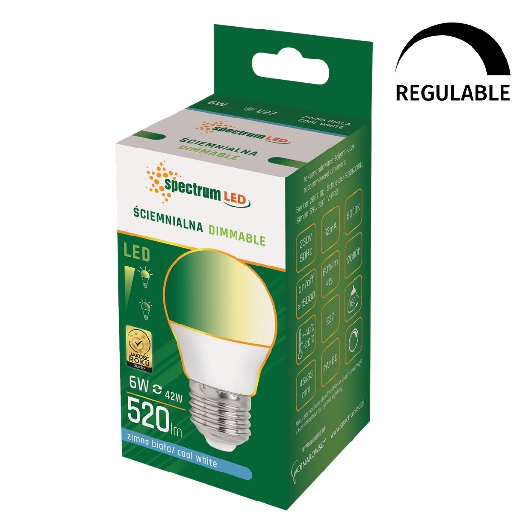 WOJ14380 LAMPARA ESFERICA LED REGULABLE E27 6W 6000K SPECTRUM