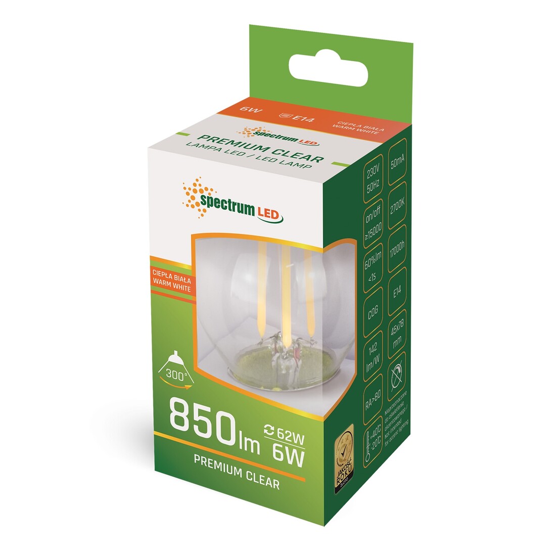 WOJ+14389 LAMPARA ESFERICA LED CRISTAL 6W E14 2700K SPECTRUM | Suministros Figmar