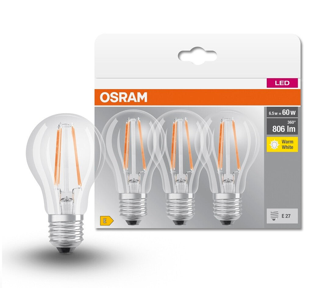 819290 3er-Pack STANDARD FIL LED-Lampe E27 6,5W 2700K SOCKEL OSRAM