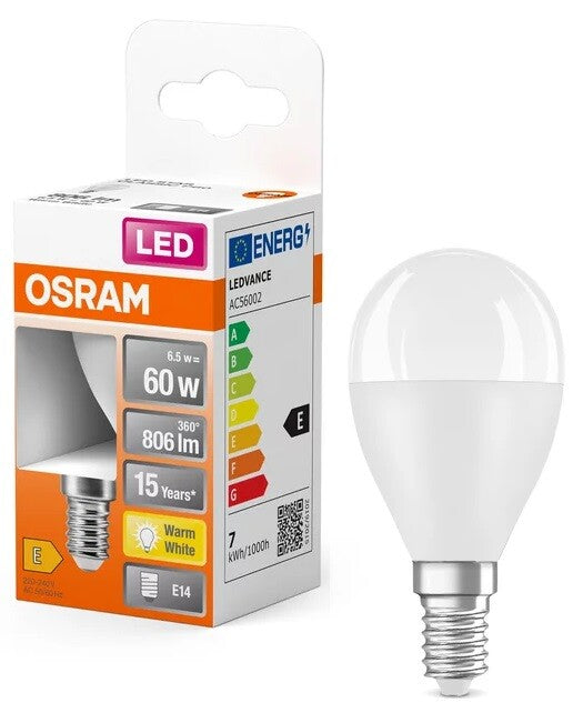 428522 LAMPARA ESFERICA LED E14 7,5W 2700K STAR OSRAM