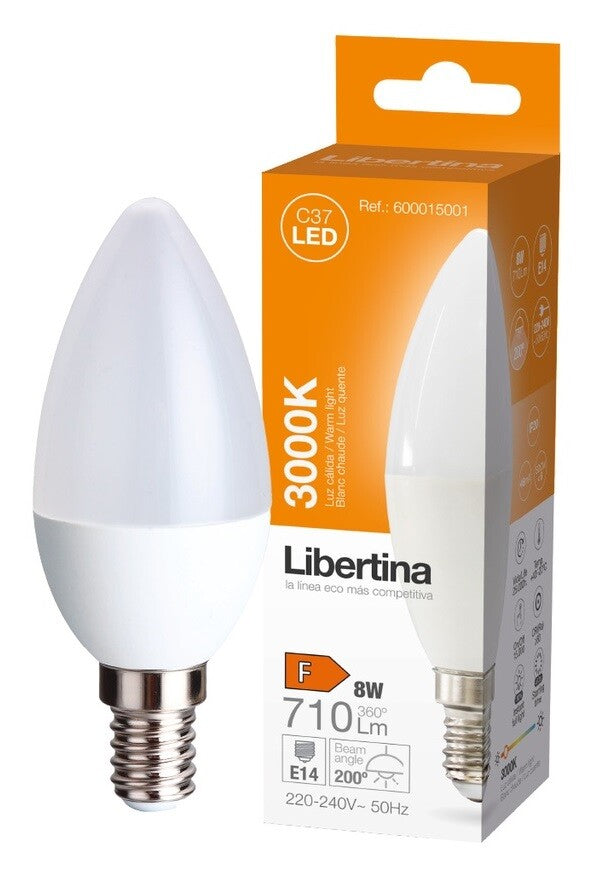 600015001 LAMPARA VELA LED E14 8W 3000K LIBERTINA