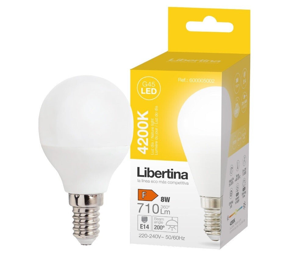 600005002 LAMPARA ESFERICA LED E14 8W 4200K LIBERTINA