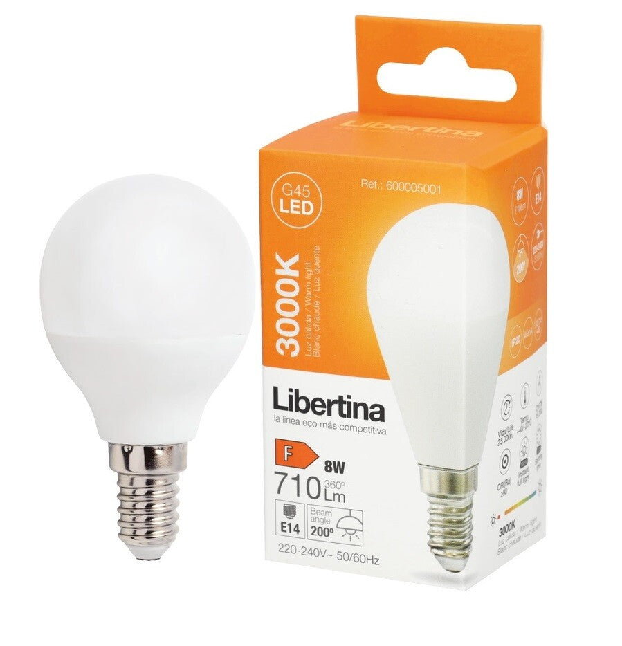 600005001 LAMPARA ESFERICA LED E14 8W 3000K LIBERTINA
