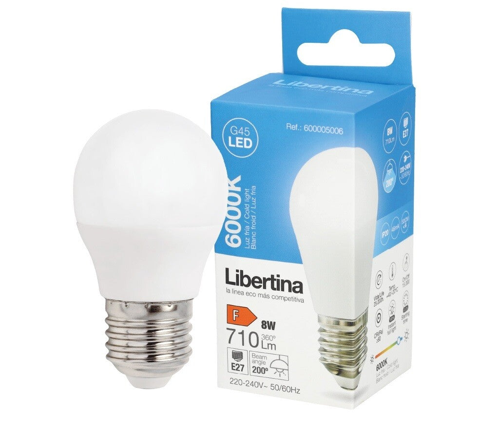 600005006 LAMPARA ESFERICA LED E27 8W 6000K LIBERTINA