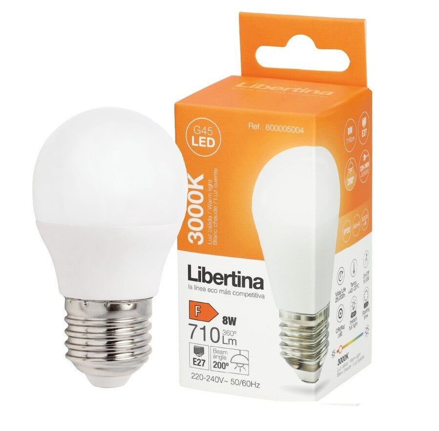 600005004 LAMPARA ESFERICA LED E27 8W 3000K LIBERTINA
