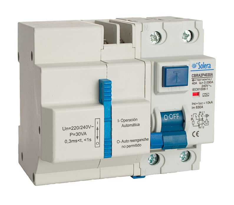 CBRA2P4030A DIFERENCIAL CON REARME 2P 40A 30mA CLASE A SOLERA | Suministros Figmar